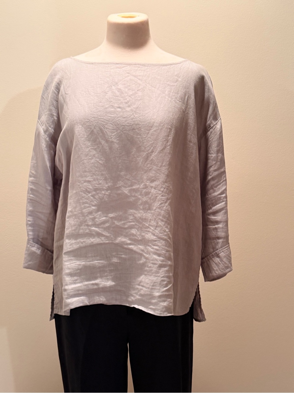 Eileen Fisher Soft Light Gray Boatneck Linen Tunic